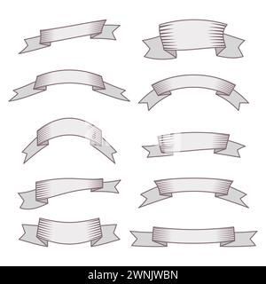 Set of ten ribbons and banners for web design. Great design element isolated on white background. Vector illustration. Stock Vector