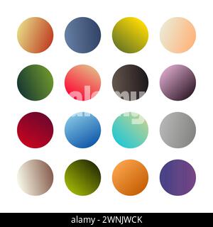 Round gradients spheres. Set of sixteen trendy multicolored gradients. Vector illustration Stock Vector