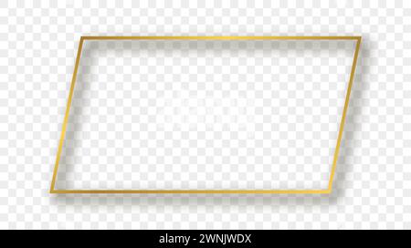 Gold glowing rectangular shape frame with shadow isolated on transparent background. Shiny frame with glowing effects. Vector illustration. Stock Vector