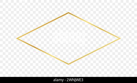Gold glowing rhombus  shape frame isolated on transparent background. Shiny frame with glowing effects. Vector illustration. Stock Vector
