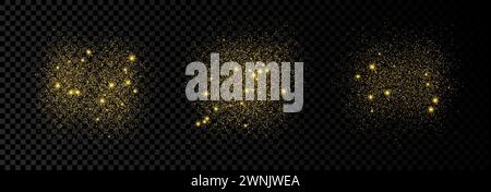 Set of three golden glittering backdrops on a dark transparent background. Background with gold glitter effect and empty space for your text.  Vector Stock Vector