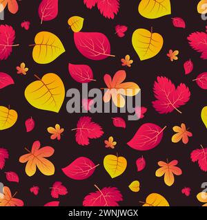 Autumn seamless background with colorful leaves. Design for fall season posters, wrapping papers and holidays decorations. Vector illustration Stock Vector
