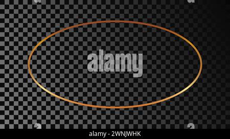 Gold glowing oval shape frame isolated on dark transparent background. Shiny frame with glowing effects. Vector illustration. Stock Vector