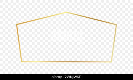 Gold glowing tetragon shape frame isolated on transparent background. Shiny frame with glowing effects. Vector illustration. Stock Vector