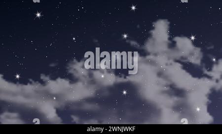 Night sky with clouds and many stars. Abstract nature background with stardust in deep universe. Vector illustration. Stock Vector