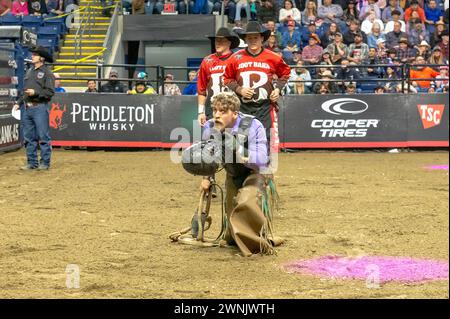 Bridgeport, United States. 02nd Mar, 2024. BRIDGEPORT, CONNECTICUT - MARCH 02: Josh Stepp prays during the Professional Bull Riders (PBR) Pendleton Whisky Velocity Tour event at Total Mortgage Arena on March 2, 2024 in Bridgeport, Connecticut. Credit: Ron Adar/Alamy Live News Stock Photo