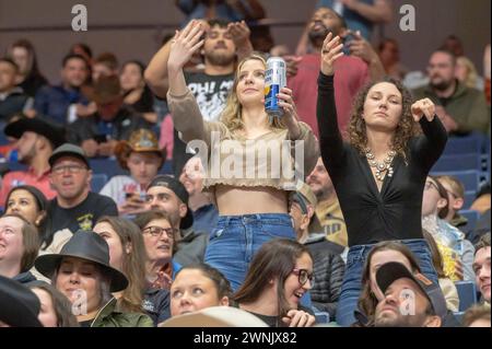 Bridgeport, United States. 02nd Mar, 2024. BRIDGEPORT, CONNECTICUT - MARCH 02: Audience members dance during the Professional Bull Riders (PBR) Pendleton Whisky Velocity Tour event at Total Mortgage Arena on March 2, 2024 in Bridgeport, Connecticut. Credit: Ron Adar/Alamy Live News Stock Photo