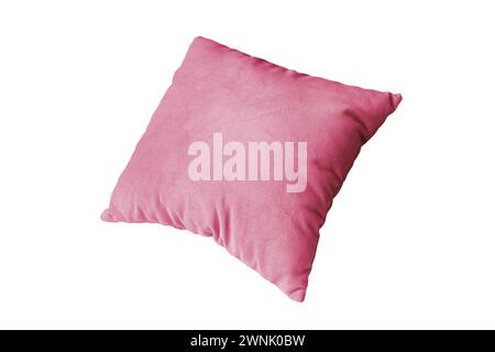 Decorative pink rectangular pillow for sleeping and resting isolated on white background. Cushion for home interior decor, pillowcase mockup, template Stock Photo