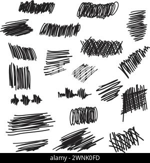 Pencil stroke element, grunge charcoal hand drawn hatches scribble marker art brushes line,  chalk texture doodle drawing design illustration Stock Vector