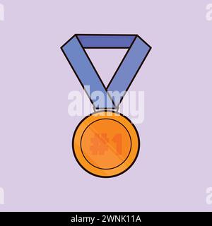 Gold no 1 Medal Illustration Icon Vector Gold Medal Illustration First Prize Stock Vector