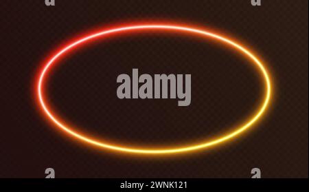 Gradient neon ellipse, red-yellow glowing border isolated on a dark background. Colorful night oval banner Stock Vector