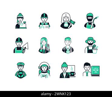 Professions for women and men - line design style icons set Stock Vector