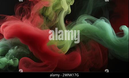 Red and green smoke smoke with dark background Stock Photo