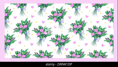 Seamless elegant pattern with handdrawn bouquet with peonies and leaves. Ve Stock Vector