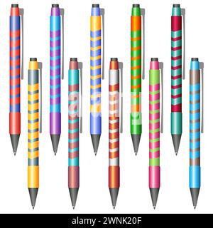 Set of multi-colored pens on a white background. Vector illustration Stock Vector