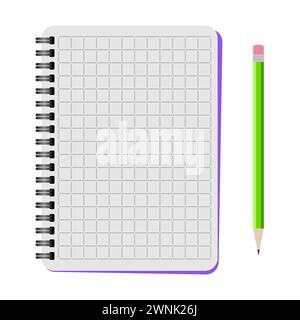 Vector notebook with a green pencil on a white background Stock Vector