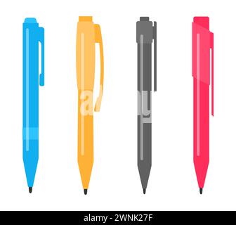 Set of four different multi-colored pens. Vector illustration Stock Vector
