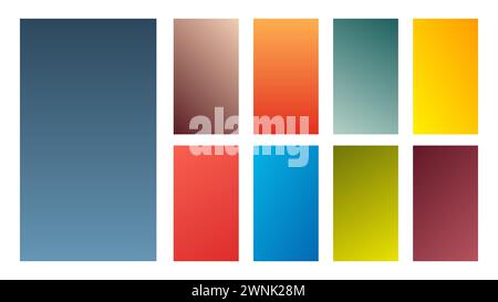 Set of nine colorful gradient backgrounds. Collection of gradients for smartphones screen and mobile apps. Vector illustration. Stock Vector