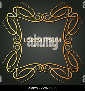 A square golden monogram element on a dark background. Vector illustration. Stock Vector