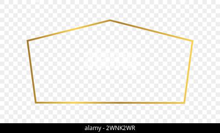 Gold glowing tetragon shape frame isolated on transparent background. Shiny frame with glowing effects. Vector illustration. Stock Vector