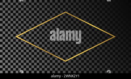 Gold glowing rhombus  shape frame isolated on dark transparent background. Shiny frame with glowing effects. Vector illustration. Stock Vector