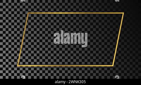 Gold glowing rectangular shape frame isolated on dark transparent background. Shiny frame with glowing effects. Vector illustration. Stock Vector