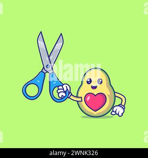 Cute Avocado Holding Scissors Character Vector Icon Illustration Stock Vector