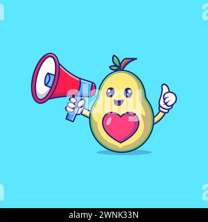 Cute Avocado Holding A Megaphone Vector Icon Illustration Stock Vector