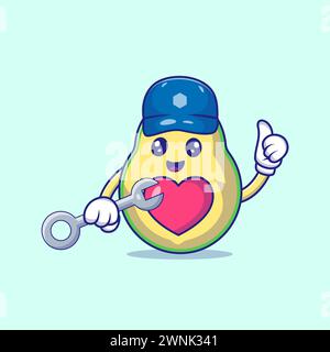 Cute Avocado Holding Wrench Vector Icon Illustration Stock Vector