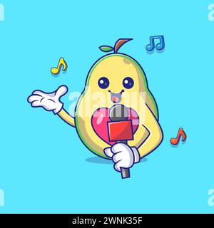Cute Avocado Holding Microphone and Singing Song Mascot Character Vector Icon Illustration Stock Vector