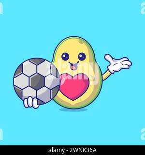 Cute Avocado Holding Football Character Vector Icon Illustration Stock Vector