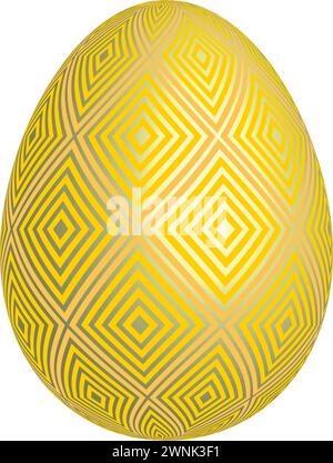 Realistic 3D egg decorated with abstract grid pattern drawing for Easter greeting card Stock Vector