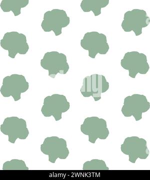 Vector seamless pattern of hand drawn broccoli silhouette isolated on white background Stock Vector