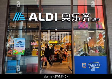 SHANGHAI, CHINA - MARCH 3, 2024 - Customers shop at ALDI, a German FRESH SUPERMARKET, in Shanghai, China, March 3, 2024. Stock Photo