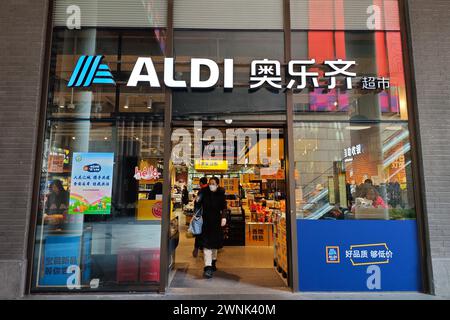 SHANGHAI, CHINA - MARCH 3, 2024 - Customers shop at ALDI, a German FRESH SUPERMARKET, in Shanghai, China, March 3, 2024. Stock Photo