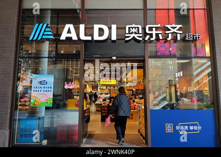 SHANGHAI, CHINA - MARCH 3, 2024 - Customers shop at ALDI, a German FRESH SUPERMARKET, in Shanghai, China, March 3, 2024. Stock Photo