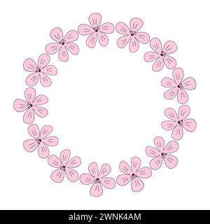 Round frame from blossom pink sakura flowers, spring design element, vector illustration Stock Vector