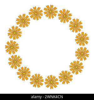 Round frame with yellow meadow flowers, spring design element, vector illustration Stock Vector