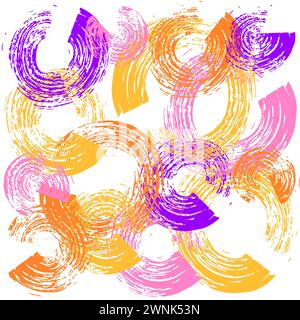 Set of Brush drawn thick doodle circle lines. Colored grunge banner for your design. Abstract chalk painted stripes. ink splatter and artistic design Stock Vector
