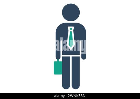 employee icon. employees wear ties and hold bags. representing workforce diversity in various industries. solid icon style. element illustration Stock Vector
