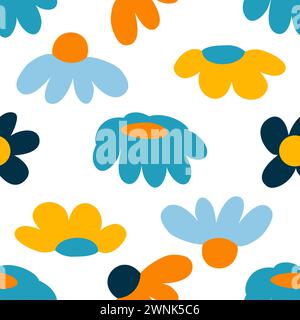 Seamless colorful pattern with simple daisy flowers vector illustration Stock Vector