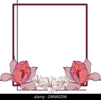 Floral holiday frame with magnolias and daisy flowers vector illustration Stock Vector