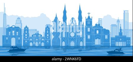 Panama famous landmark with blue and white color design,vector illustration Stock Vector