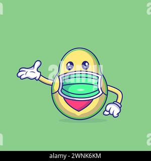Cute Avocado Wearing A Mask Mascot Character Vector Icon Illustration Stock Vector