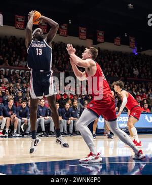 March 02 2024 Moraga, CA U.S.A. Gonzaga forward Graham Ike (13)shoots the ball during the NCAA Men's Basketball game between Gonzaga Bulldogs and the Saint Mary's Gaels. Gonzaga beat Saint Mary's 70-57 at University Credit Union Pavilion Moraga Calif. Thurman James/CSM Stock Photo