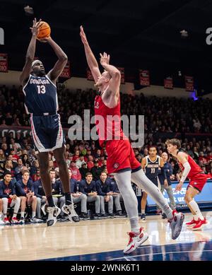 March 02 2024 Moraga, CA U.S.A. Gonzaga forward Graham Ike (13)shoots the ball during the NCAA Men's Basketball game between Gonzaga Bulldogs and the Saint Mary's Gaels. Gonzaga beat Saint Mary's 70-57 at University Credit Union Pavilion Moraga Calif. Thurman James/CSM Stock Photo