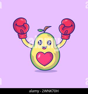 Cute Avocado Holding Boxing Gloves Character Vector Icon Illustration Stock Vector