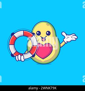 Cute Avocado Holding A Life Ring Mascot Character Vector Icon Illustration Stock Vector