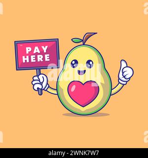 Cute Avocado Holding Signboard Mascot Character Vector Icon Illustration Stock Vector