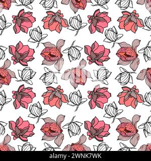 Seamless floral pattern with magnolia flowers. Vector illustration Stock Vector